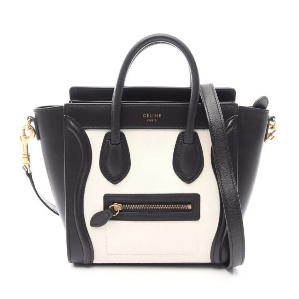 Celine Luggage Tote Shopper Handbag Leather Black White